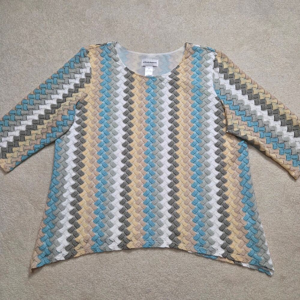 Alfred Dunner XL Textured Lace Knit Overlay Pullover Top 3/4 Sleeve Lined Body